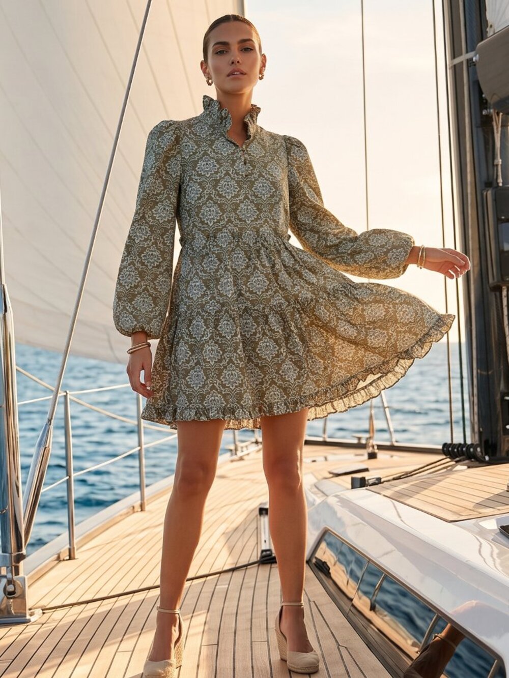 NWT $198 TUCKERNUCK Hyacinth House Russell tiered mini dress moss S